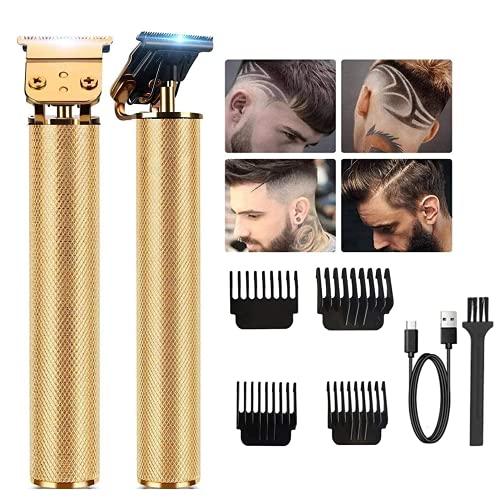 Professional Hair Trimmer, Zero Gapped T-Blade Close Cutting Hair Clippers for Men Rechargeable Cordless Trimmers for Haircut Beard Shaver Barbershop (4 Combs, Gold)