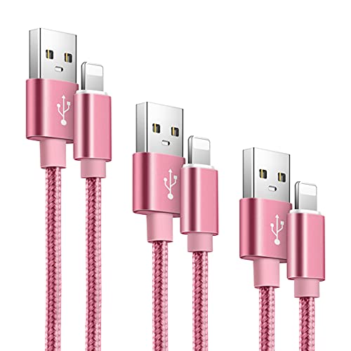 [Apple MFi Certified] iPhone Charger 3 Pack 10ft 6ft 3ft iPhone Charging Cables Nylon Braided Long USB Cable iPhone Charger Cord Compatible with iPhone 12 Pro Max 11 10 Xr Xs Max 8 7 6 5 SE – Pink