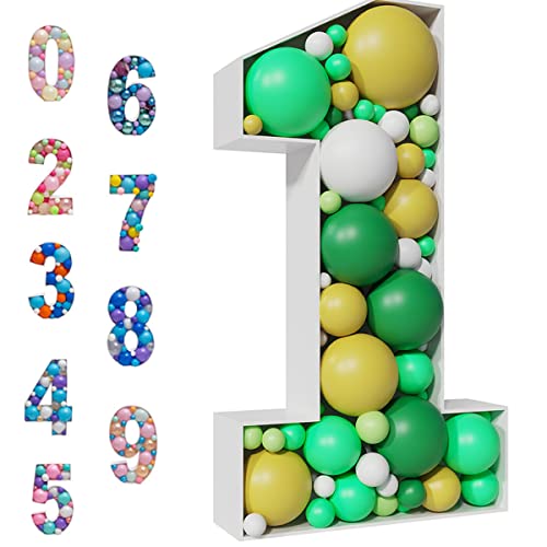 JoyBox Design Mosaic Balloon Frame Light Up Marquee Pre-Cut Kit Number 1 Cut-Out Extra Large Foam Board First Birthday Backdrop 1st Birthday Boy Girl Party Anniversary Decorations