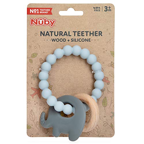 Nuby Natural Wood & Silicone Teether Ring: 3 M+, Elephant, Gray | The Storepaperoomates Retail Market - Fast Affordable Shopping