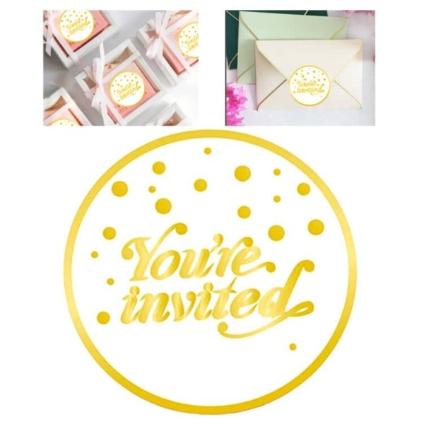 Gold Round You are Invited Stickers,Wedding Stickers for Envelopes,Save The Date Label,2 Inch Invitation Card Envelope Seals,Please Join Us Stickers for Envelopes160 Pcs Per Pack.