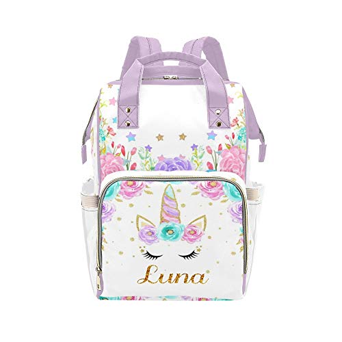 Personalized Watercolor Unicorn Purple Diaper Bag Backpack Name Custom Mommy Baby Bags Casual Travel Daypack for Mom Gifts