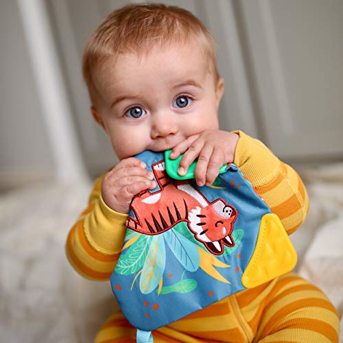 Nuby Plush Tiger Cuddle & Chew Teething Blankie with Squeaker & Connector Clip: 0 M +, Tiger, Multi
