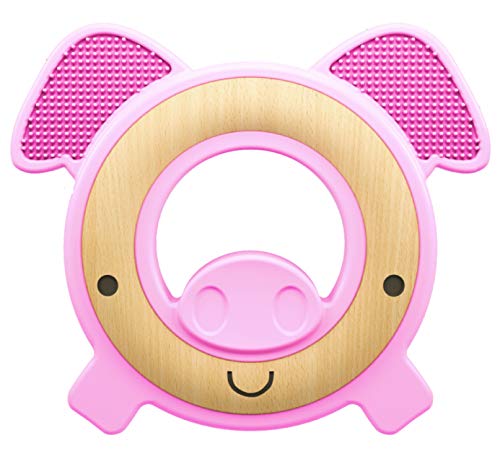 Nuby Natural Wood & Silicone Teether: Pig, 3M+, Pink (80803) | The Storepaperoomates Retail Market - Fast Affordable Shopping