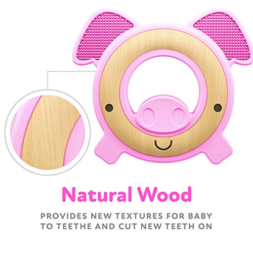 Nuby Natural Wood & Silicone Teether: Pig, 3M+, Pink (80803) | The Storepaperoomates Retail Market - Fast Affordable Shopping
