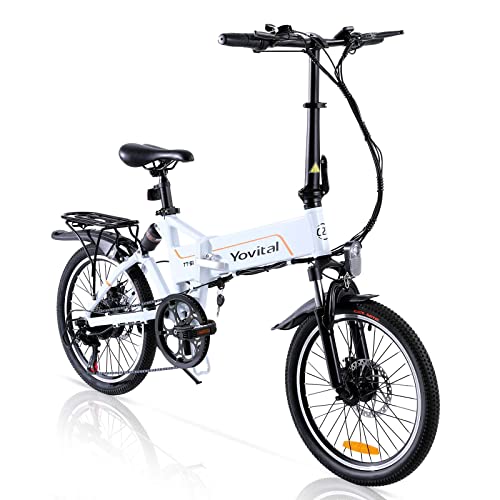 Yovital Folding Electric Bike, 20″ Electric Bikes for Adults with Removable Battery 36v/10ah, 350W Aluminum Foldable Electric Bicycle with Pedal Assist & Double Shock-Absorption, Rear 7 Speed Gear