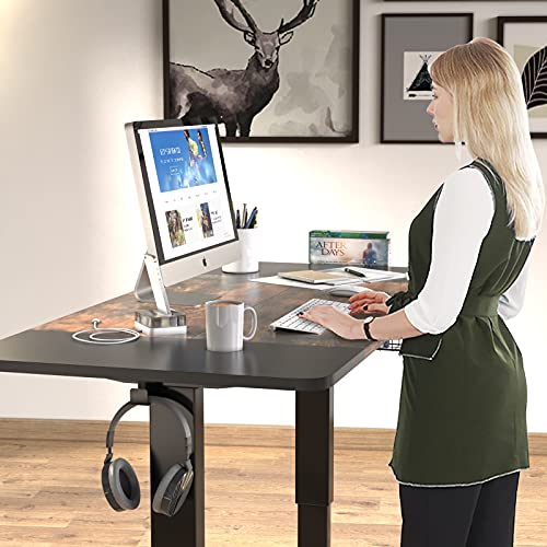 NSdirect Electriac Height Adjustable Standing Desk with Storage Basket,63 x 24 Inch Sit Stand Up Table Heavy Duty Steel Home Office Workstation,Black Frame/Black and Rustic Brown Top | The Storepaperoomates Retail Market - Fast Affordable Shopping