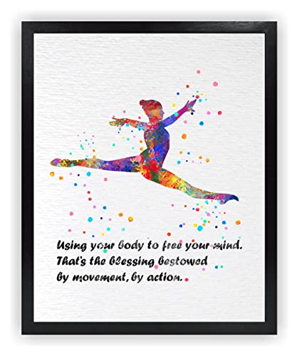 Dignovel Studios 8X10 Unframed Gymnastics Girl Sports Yoga Pose Using Your Body to Free Your Mind Inspirational Quotes Watercolor Art Print Poster Wall Art Nursery Kids Office Home Decor DN597