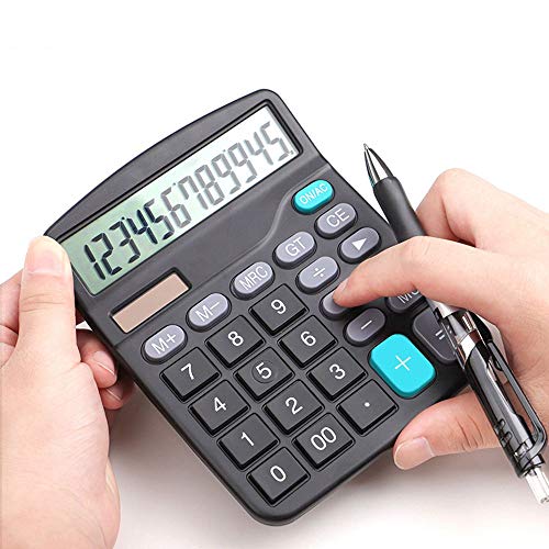 Upgraded versionCalculator, 12-Digit Solar Cell Office Calculator with Large LCD Display, Large Sensitive Buttons, Dual Power Desktop CalculatorSuitable for Office, Home, School(Black)