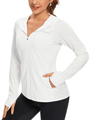 KPSUN Women’s UPF 50+ UV Sun Protection Clothing Zip Up Hoodie SPF Long Sleeve Sun Shirt Fising Hiking Outdoor Performance Jacket(White,M)