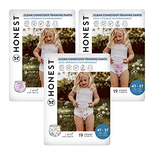 The Honest Company Clean Conscious Training Pants | Plant-Based, Sustainable Diapers | Magical Moments + Butterfly Kisses | Size 4T/5T (38+ lbs), 57 Count