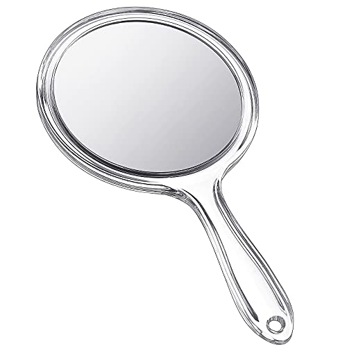 Jetec Hand Mirror Double-Sided Handheld Mirror 1X/ 2X Magnifying Mirror with Handle Transparent Hand Mirror Rounded Shape Makeup Mirror (Clear)