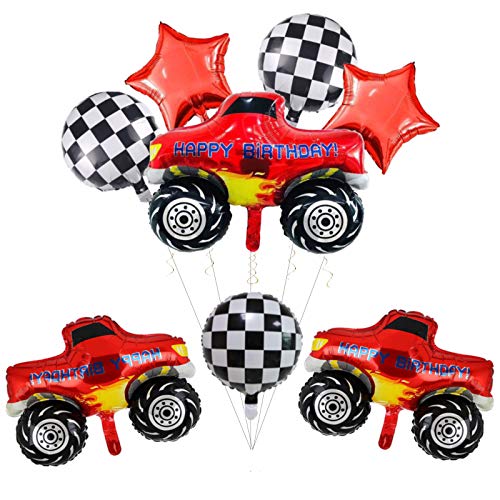 9PCS Monster Truck Foil Balloons for Kids Birthday Baby Shower Racing Car Theme Party Decorations