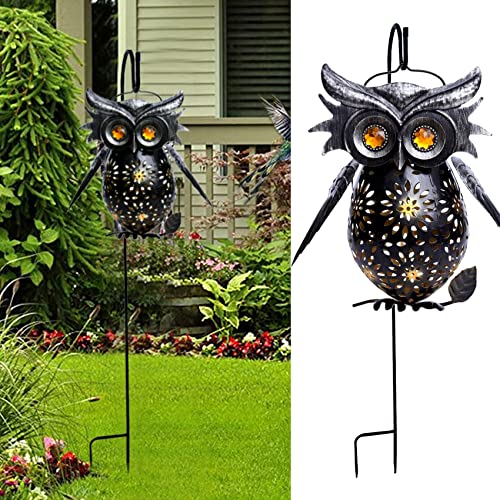 JCWH Owl Solar Light,owl Garden Decor,Pathway Outdoor Stake Metal Lights, with Hanging Waterproof Warm White Led for Lawn Patio Backyard Tree Patio