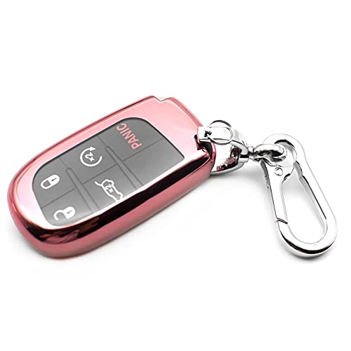 Fit for Jeep Grand Cherokee Renegade Chrysler 200 300 Dodge RAM Durango Charger Challenger Journey TPU Key Fob Remote Cover Case Shell Glove Pouch Holder Protector Keyless Entry Sleeve Accessory, Pink