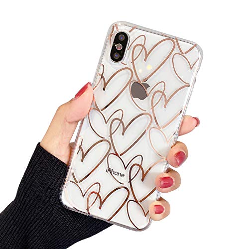Compatible with iPhone XS Max Case,Soft Slim TPU Fit Full-Around Protective Cute Clear Heart Pattern Phone Case Glitter Cover for iPhone XS Max 6.5”-Heart