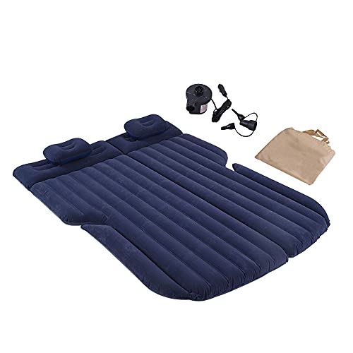 SUV Air Mattress, Car Bed with Electric Air Pump, Inflatable Car Mattress for Back Seat, Flocking Surface Home Sleeping Pad(Blue)