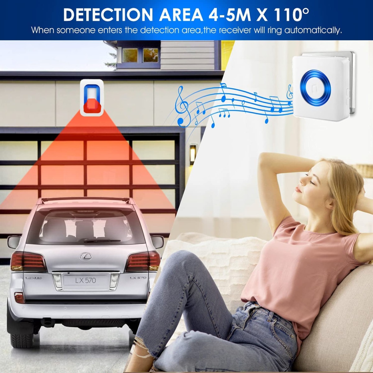 YisTech Wireless Motion Sensor Detect Alert, Motion Detector Store Door Entry Doorbell Kit, Caregiver Pager for Elderly/Kids Safety with 2 Motion Sensor + 2 Receiver | The Storepaperoomates Retail Market - Fast Affordable Shopping