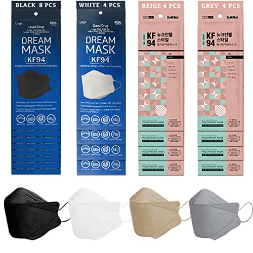 Unisex Adult Kids Disposable 3D KF94 Face Mask 4-Layer Filters Individual Packs Made in Korea (4 Colors Adult Mix Pack of 10 Pcs)