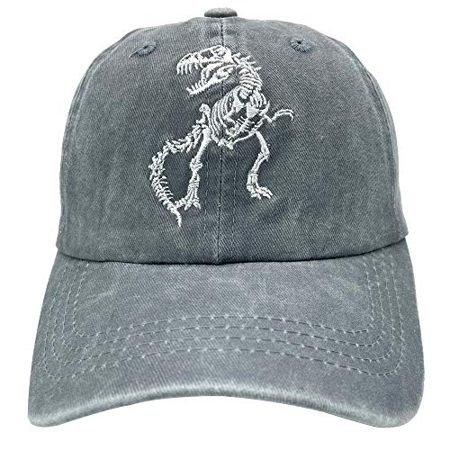 NVJUI JUFOPL Boys’ Skull Dinosaur Hat, Washed Vintage Summer Baseball Cap for Kids Ages 3-11 Gray