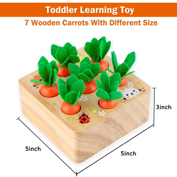 Wooden Montessori Toys for Toddlers 1-3 Years Old, Carrot Toys Shape Size Sorting Game, Baby Easter Toys for Fine Motor Skill, Great Baby Easter Gifts Birthday Gift Toys
