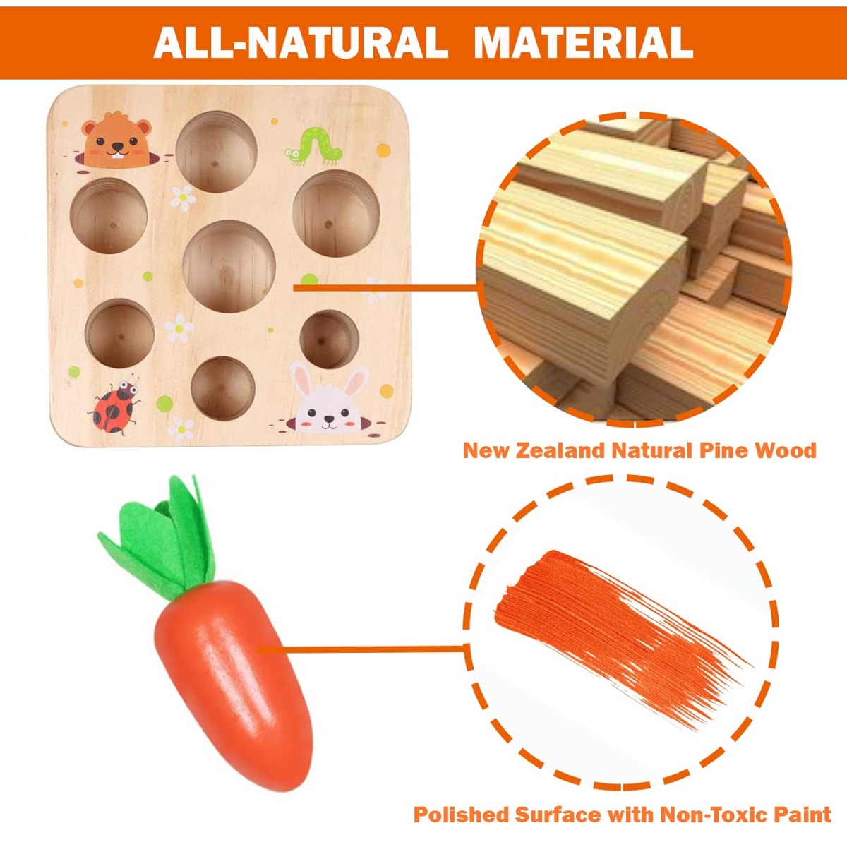 Wooden Montessori Toys for Toddlers 1-3 Years Old, Carrot Toys Shape Size Sorting Game, Baby Easter Toys for Fine Motor Skill, Great Baby Easter Gifts Birthday Gift Toys | The Storepaperoomates Retail Market - Fast Affordable Shopping