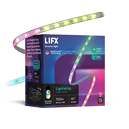 LIFX Lightstrip Color Zones, Wi-Fi Smart LED Light Strip, Full Color with Polychrome Technology™, No Bridge Required, Works with Alexa, Hey Google, HomeKit and Siri, 40″ Kit