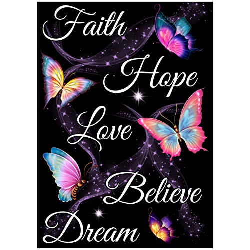 Diamond Painting Kits for Adults, 5D Diamond Painting Butterfly Text Art DIY Round Drill Diamond Art Faith Hope Love, Valentine’s Day Gift 11.81×15.75 inches