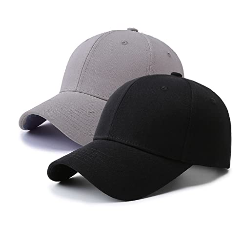 PFFY 2 Packs Baseball Cap Golf Dad Hat for Men and Women Hat Black+Grey