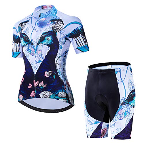 JPOJPO Women’s Cycling Jersey Set Short Sleeve with 5D Padded Bike Shorts Breathable Quick-Dry Shirt 3-Pockets
