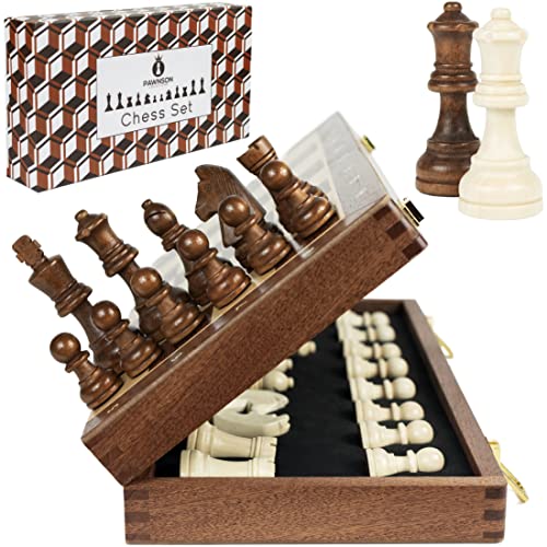 Magnetic Wooden Chess Set for Kids and Adults – 15 inch Staunton Chess Set – Large Folding Chess Board Game Sets – Storage for Pieces | Wood Pawns – Unique E-Book for Beginner – 2 Extra Queens