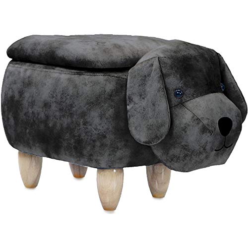 CRITTER SITTERS 15-in. Seat Height Dark Gray Dog Animal Shape Storage Ottoman Furniture for Nursery, Bedroom, Playroom and Living Room Decor,CSDOGSTOTT-DKGRY