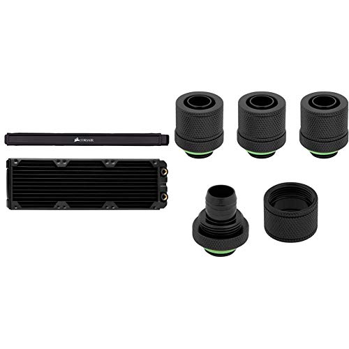 Corsair Hydro X Series XR5 360mm Water Cooling Radiator & Hydro X Series Xf Compression 10/13mm (3/8″/ 1/2″) ID/OD Fittings Four Pack, Black, Model Number: CX-9051002-WW
