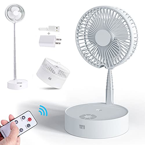 Portable Desk Fan，Rechargeable Oscillating Telescopic Floor Fan Small USB Stand Fan with Humidification 3 Speed Adjustable Wind for Personal Bedroom Office Outdoor Camping-White