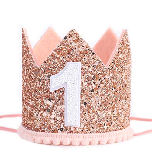 Glitter Crown for 1st Birthday – Baby First Birthday Crown, Birthday Girl Boy Gift,Photo Booth Props,1st Birthday Party Hat (Pink and Gold Crown)