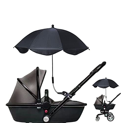 Baby Stroller Parasol, Clamp-On Shade Umbrella, with Umbrella Clip Fixing Device, 360 Degree Adjustable UV Protection, 79cm/31.1in Long, Suitable for Beach Chairs, Baby Strollers (Black)