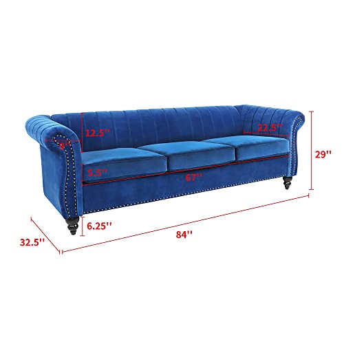 Chesterfield Sofa for Living Room, 3 Seater Velvet Sofa Couch Home Theater Seating Reclining Couch Sofa Upholstered Accent Arm Sofa for Bedroom, Office, Apartment, Living Room (Blue) | The Storepaperoomates Retail Market - Fast Affordable Shopping