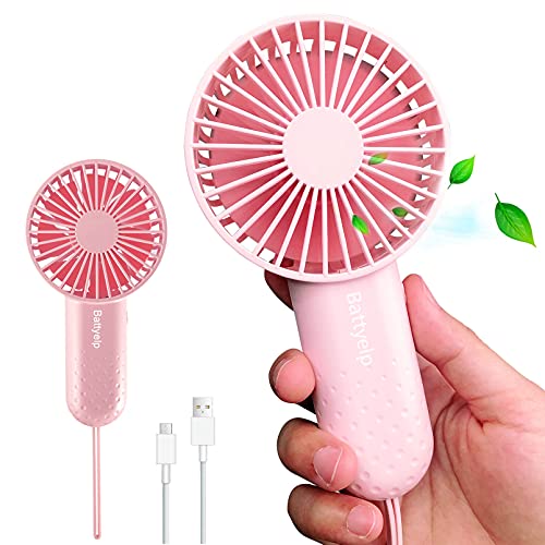 LCJMMO Mini Handheld Fan Powerful Small Personal Portable Fan with Lanyard, 3 Speeds Adjustable USB Rechargeable Battery Operated Cooling Fan for Indoor Outdoor Household Home Office Traveling , Pink