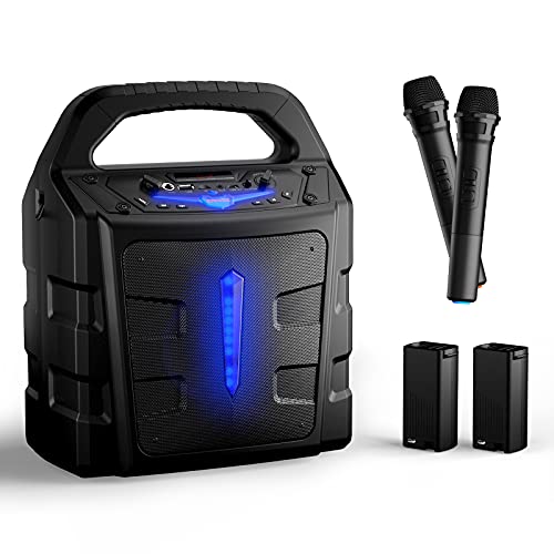 EARISE Vigorowl T65 Portable PA System with 2 Rechargeable Batteries, 30W Powerful Nonstop Playing Speaker, Bluetooth Karaoke Machine with 2 Microphones, for Outdoors and Indoors
