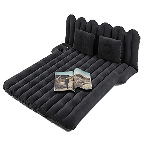 Byomostor SUV Air Mattress, Inflatable Car Mattress with Cup & Phone Holder Flocked-Top PVC Car Mattress w/Two Air Pillows & Electric Air Pump Perfect for Camping Travel Road Trip (Black)