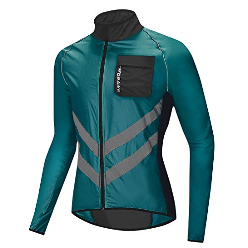 WOSAWE Men’s High Visibility Cycling Windbreaker Reflective Bicycle Jacket, Blue M