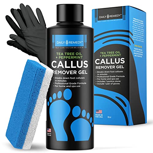 Daily Remedy Callus Remover Kit Includes Tea Tree Oil Callus Remover Gel & Pumice Stone Professional Scrubber to Remove Tough Heel Pedicure Products for Feet