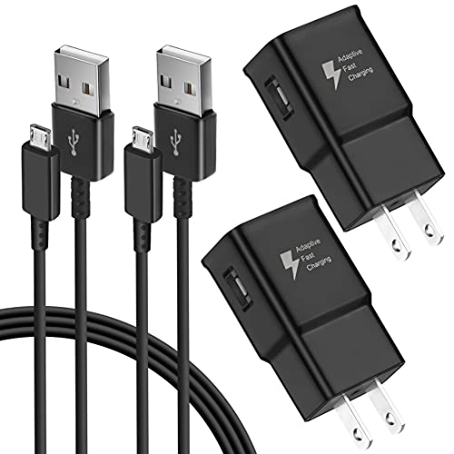 Adaptive Fast Charger Kit Compatible with Samsung Galaxy S7/S7 Edge S6 /S6 Edge/ Note5/4 S4/S3 S2 J7 J7V J5 J3 J3V J2/G3 G4 K20/ Moto E4 E5, USB Wall Charger and 5FT Micro USB Cable (2 Pack, Black)