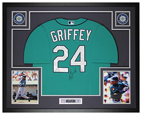 Ken Griffey Jr Autographed Teal Mariners Jersey – Beautifully Matted and Framed – Hand Signed By Griffey and Certified Authentic by Beckett – Includes Certificate of Authenticity