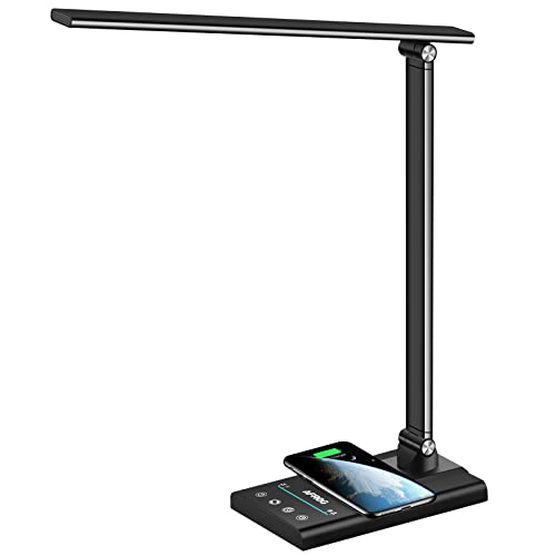 AFROG 5th Gen Multifunctional LED Desk Lamp with 10W Fast Wireless Charger, USB Charging Port,1800Lux Super Bright,5 Lighting Mode,7 Brightness, Touch Control, Auto Timer, 15W Office Table Lamp