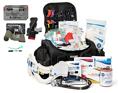 Scherber Fully-Stocked Premium First Responder Bag | Large Professional EMT/EMS Trauma & Bleeding Medical Kit | CAT Tourniquet, HyFin Vent Chest Seal, Israeli Bandage & 250+ First Aid Supplies – Black