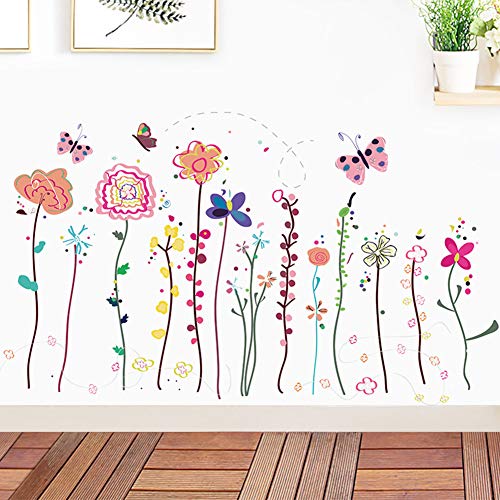 Colorful Flower Wall Decals Butterfly Peel and Stick Wall Stickers Mural Art for Girls Kids Bedroom Baby Room Nursery Classroom Living Room Home Decor (Flower Vine)