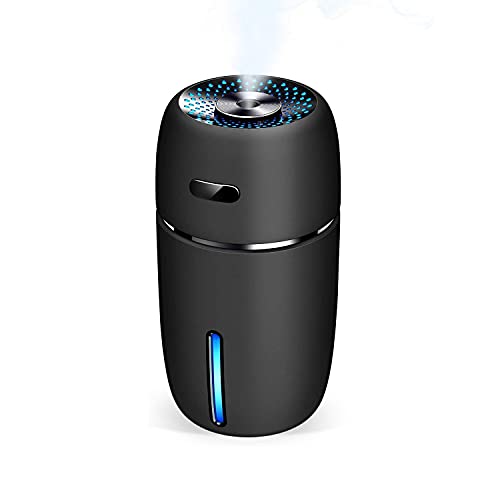 Qualis Mini USB Humidifier 200ml – Ultrasonic Cool Mist with 7 Color Light Options, Adjustable Mist Mode , Auto-Off Safe , Super Silent for Office , Car , Travel & Cute Humidifiers for Bedroom (Black)