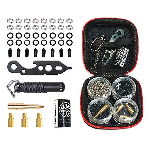 FOX SMILING 145 Pieces Dart Tool Kit with Steel Rubber O Ring, Stone Sharpener Dart Repair Accessories Set Flight Protector and Weight Add A Grams,Small Packaging Easy Carrying (145 Pieces)