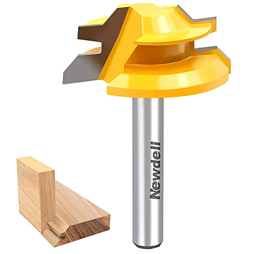 45 Degree Lock Miter Router Bit 1/4 Shank, Newdeli 1/2 Stock Joint Woodworking Router Bit, Suitable for Furniture Oblique Tenon Interface Making (90-Degree Tenon Joint Woodworking)